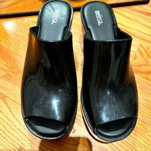 Melissa platform black slip on mules - size 7